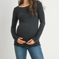 Charcoal Ribbed Lettuce Hem Maternity Top