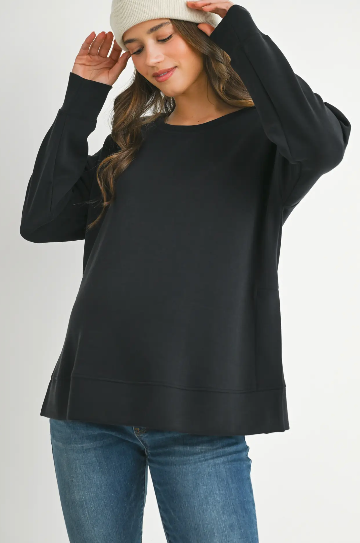 Black Side Slit Maternity Pullover