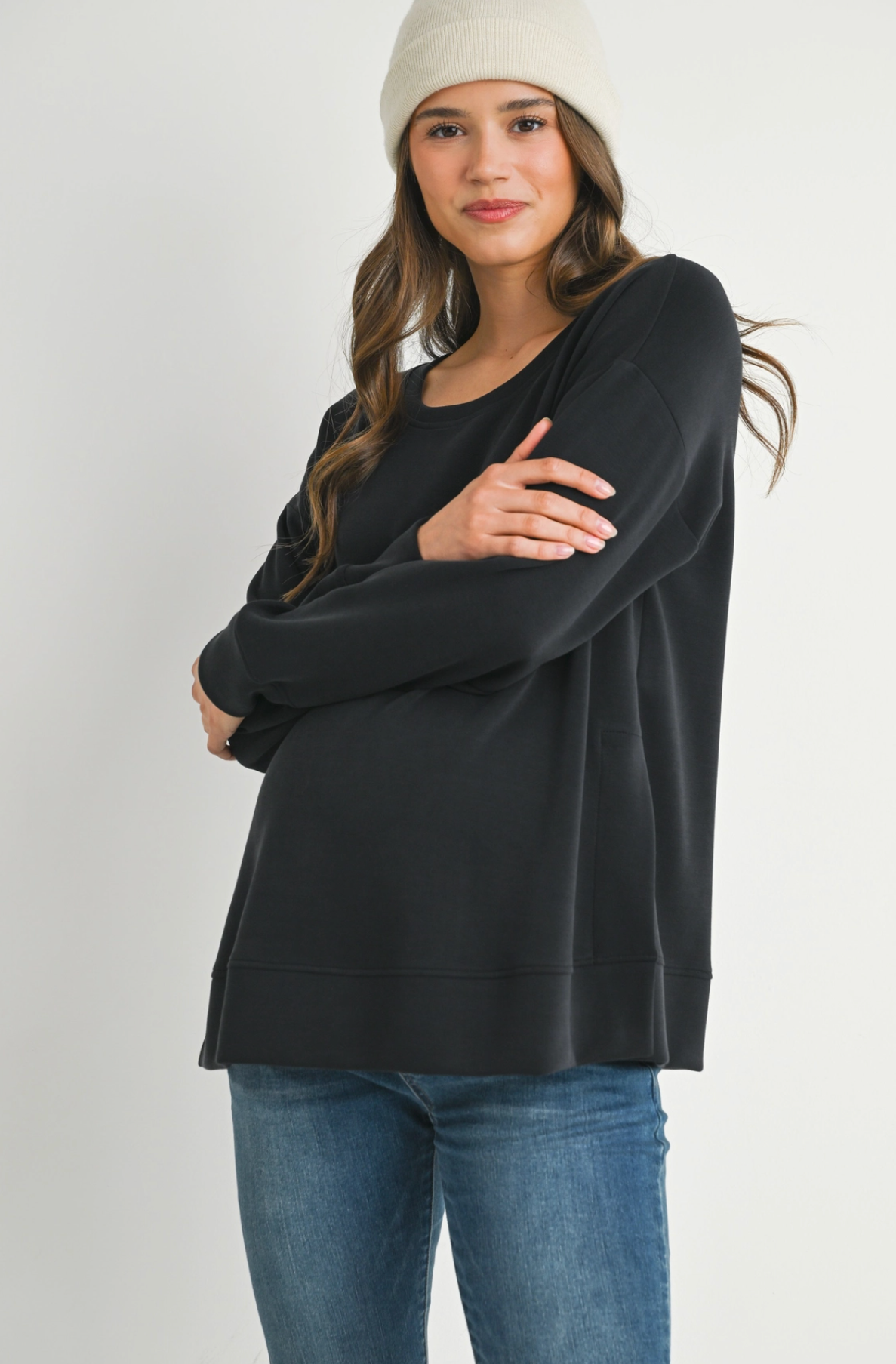 Black Side Slit Maternity Pullover