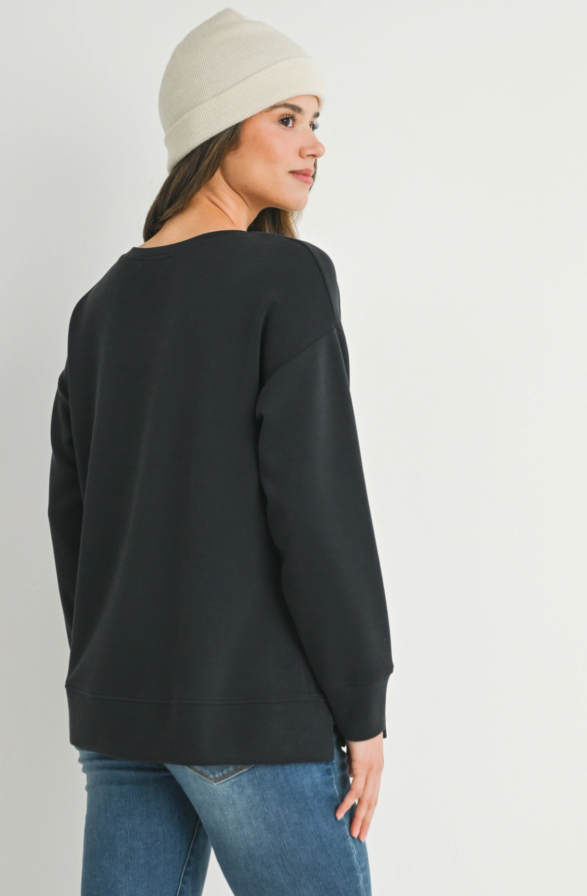 Black Side Slit Maternity Pullover