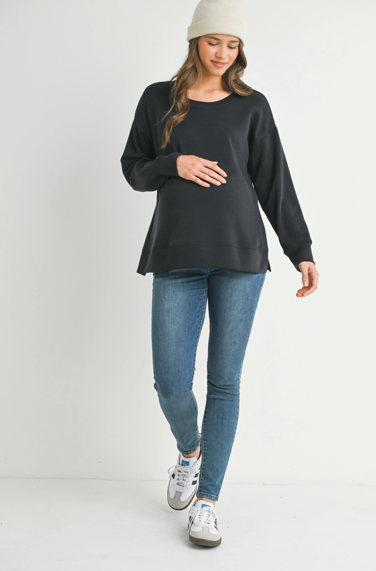 Black Side Slit Maternity Pullover