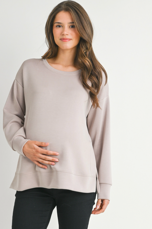 Mocha Side Slit Maternity Pullover