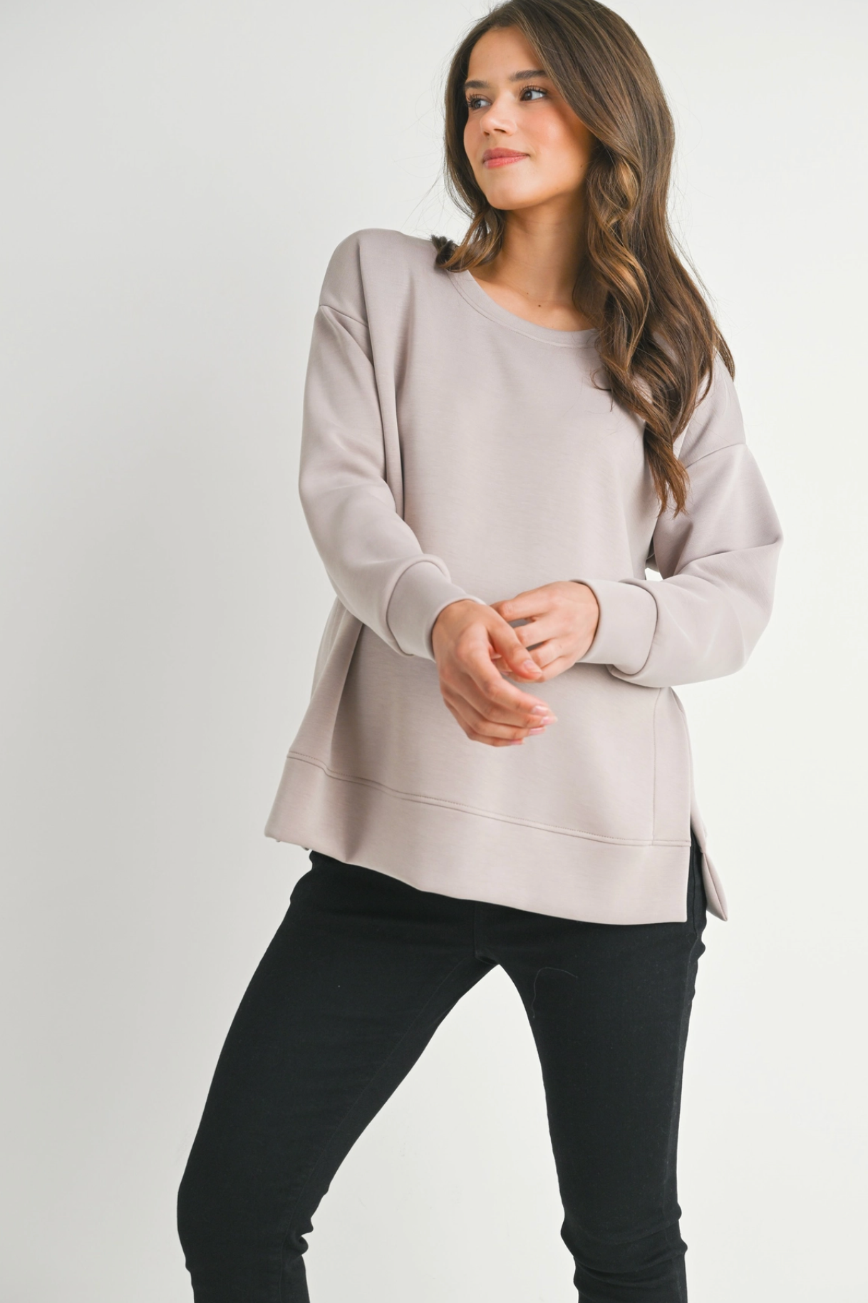 Mocha Side Slit Maternity Pullover