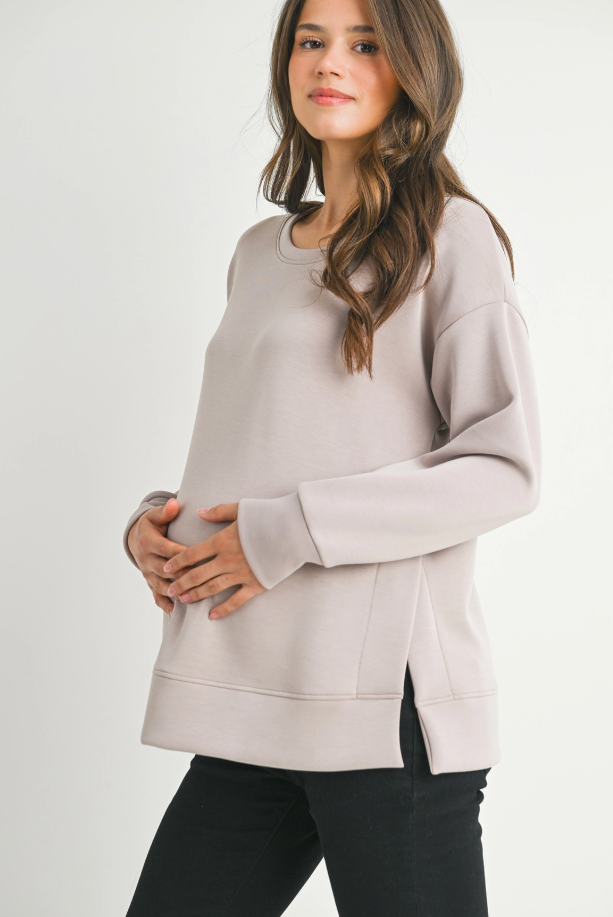 Mocha Side Slit Maternity Pullover