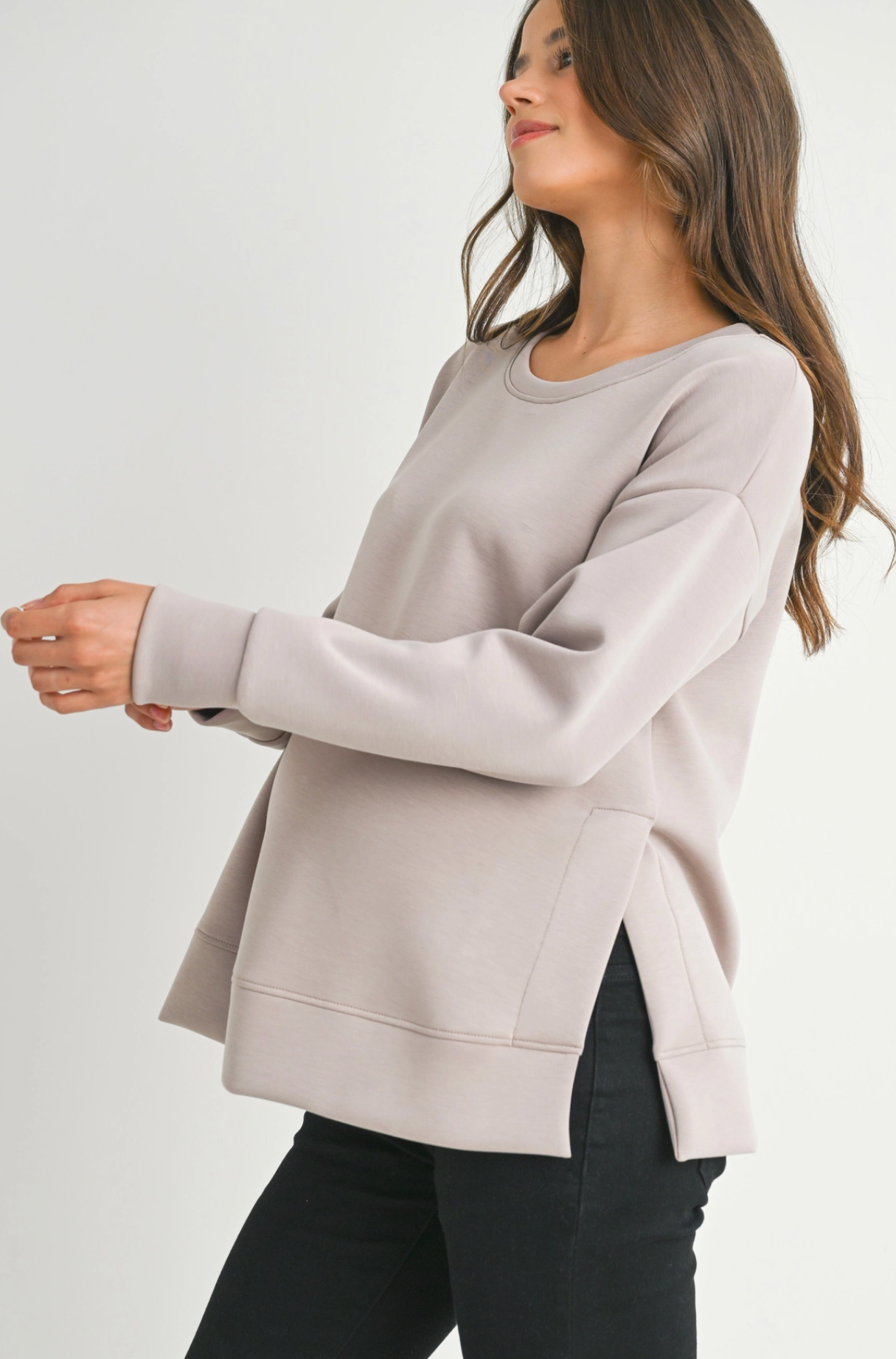 Mocha Side Slit Maternity Pullover