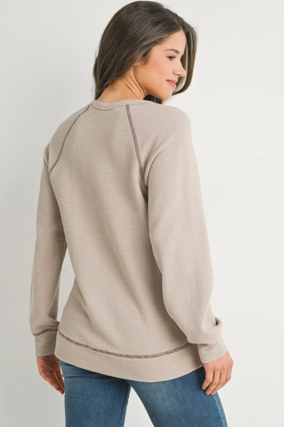 Taupe Waffle Knit Crewneck