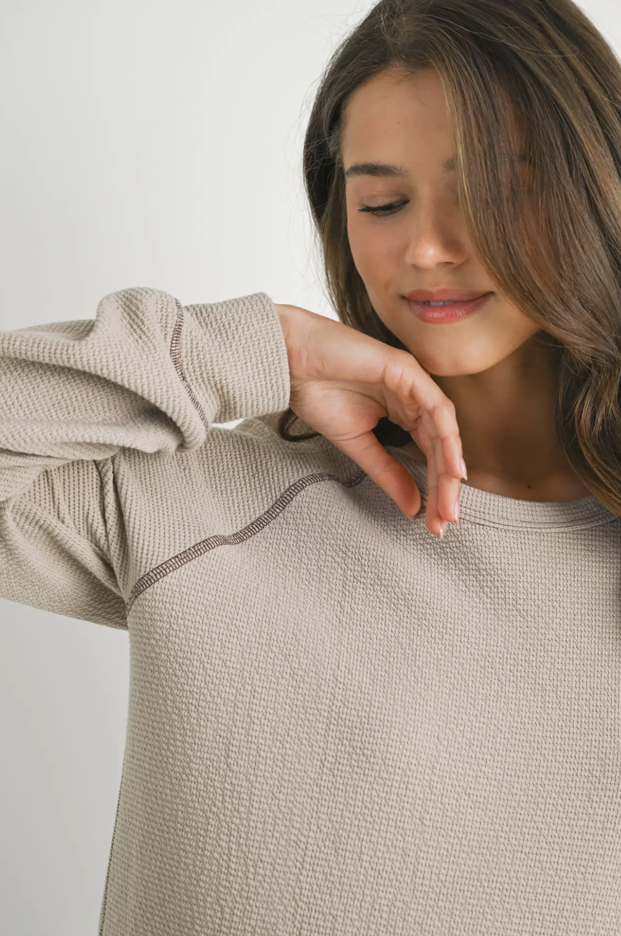 Taupe Waffle Knit Crewneck