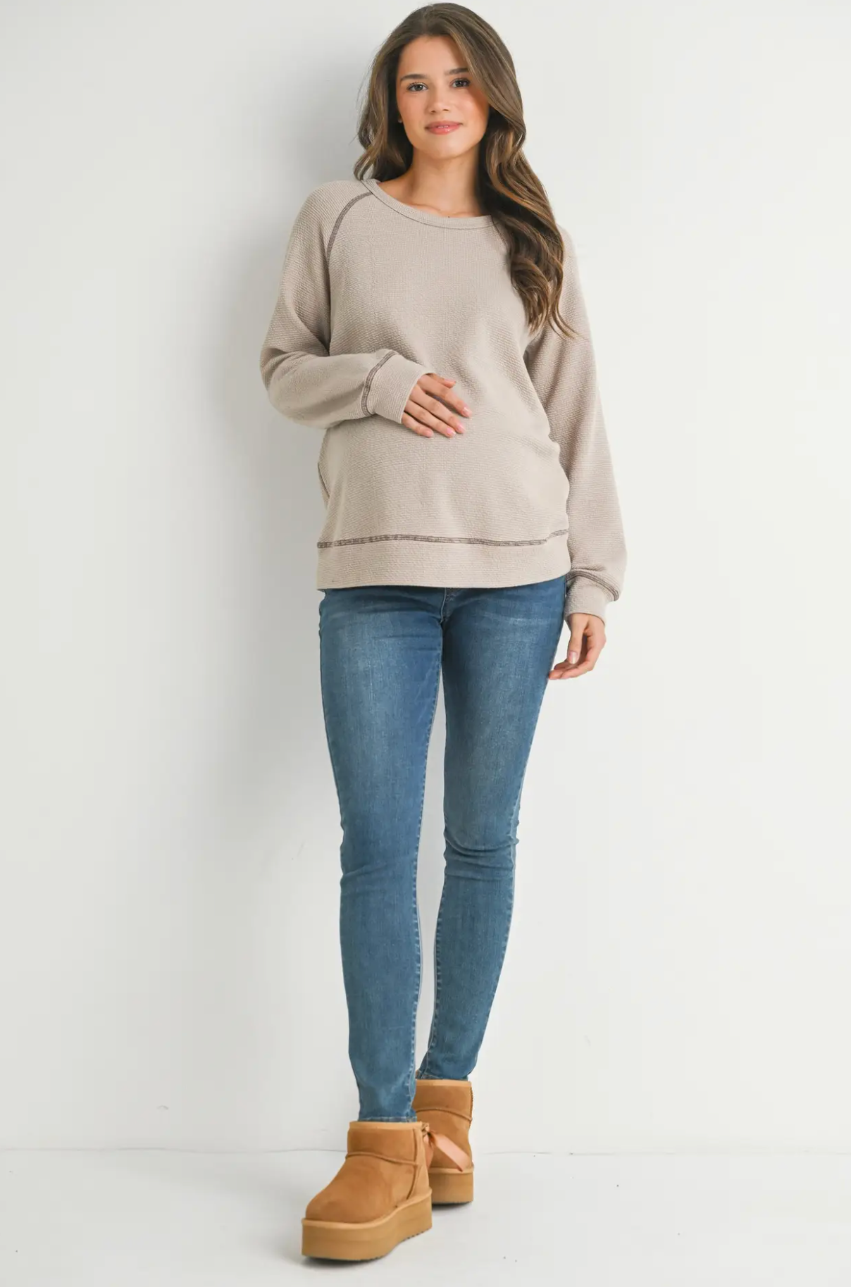 Taupe Waffle Knit Crewneck