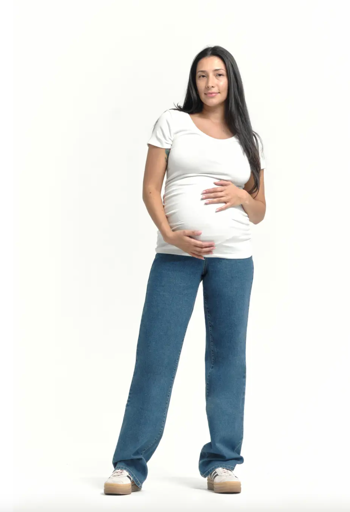 Maternity 34" Baggy Straight Leg Jean W/ Bellyband In Iman