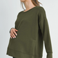 Olive Side Slit Maternity Pullover