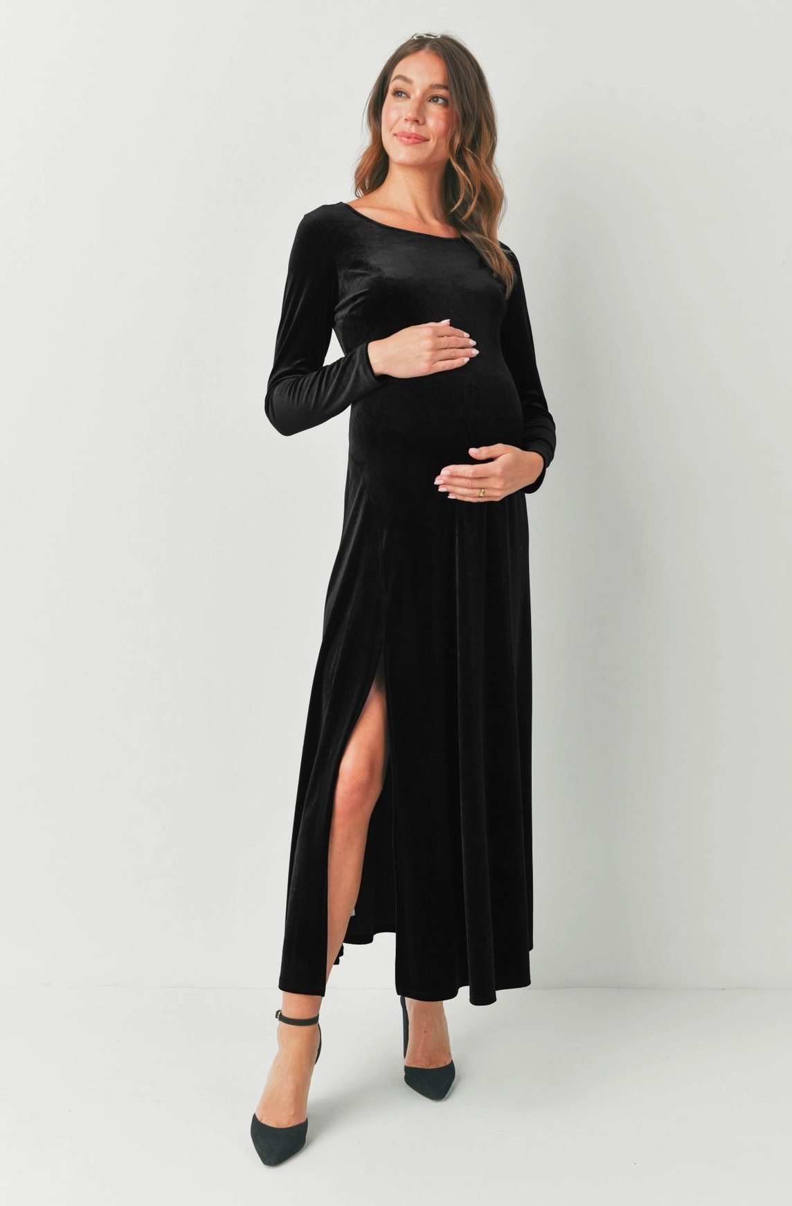 Black Velvet Long Sleeve Maternity Dress