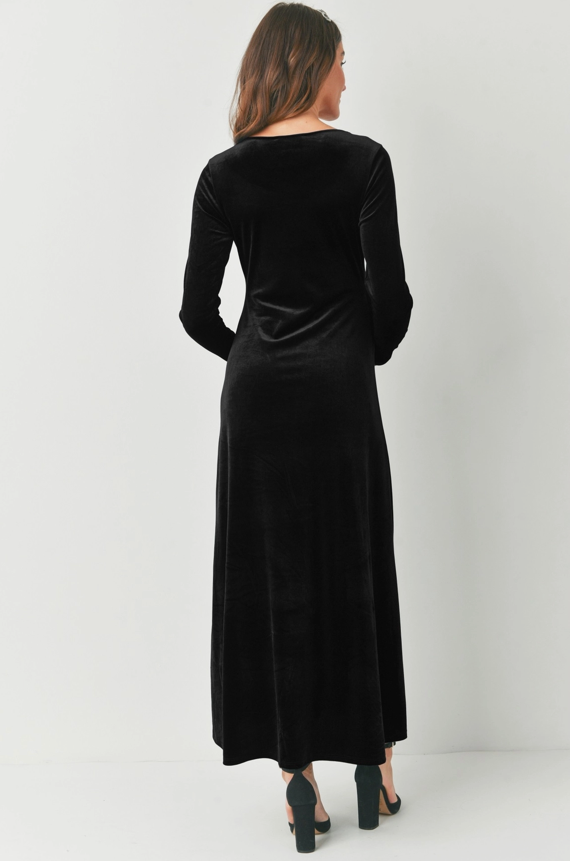 Black Velvet Long Sleeve Maternity Dress