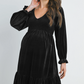 Black Smocked Velvet Maternity Dress