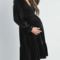 Black Smocked Velvet Maternity Dress