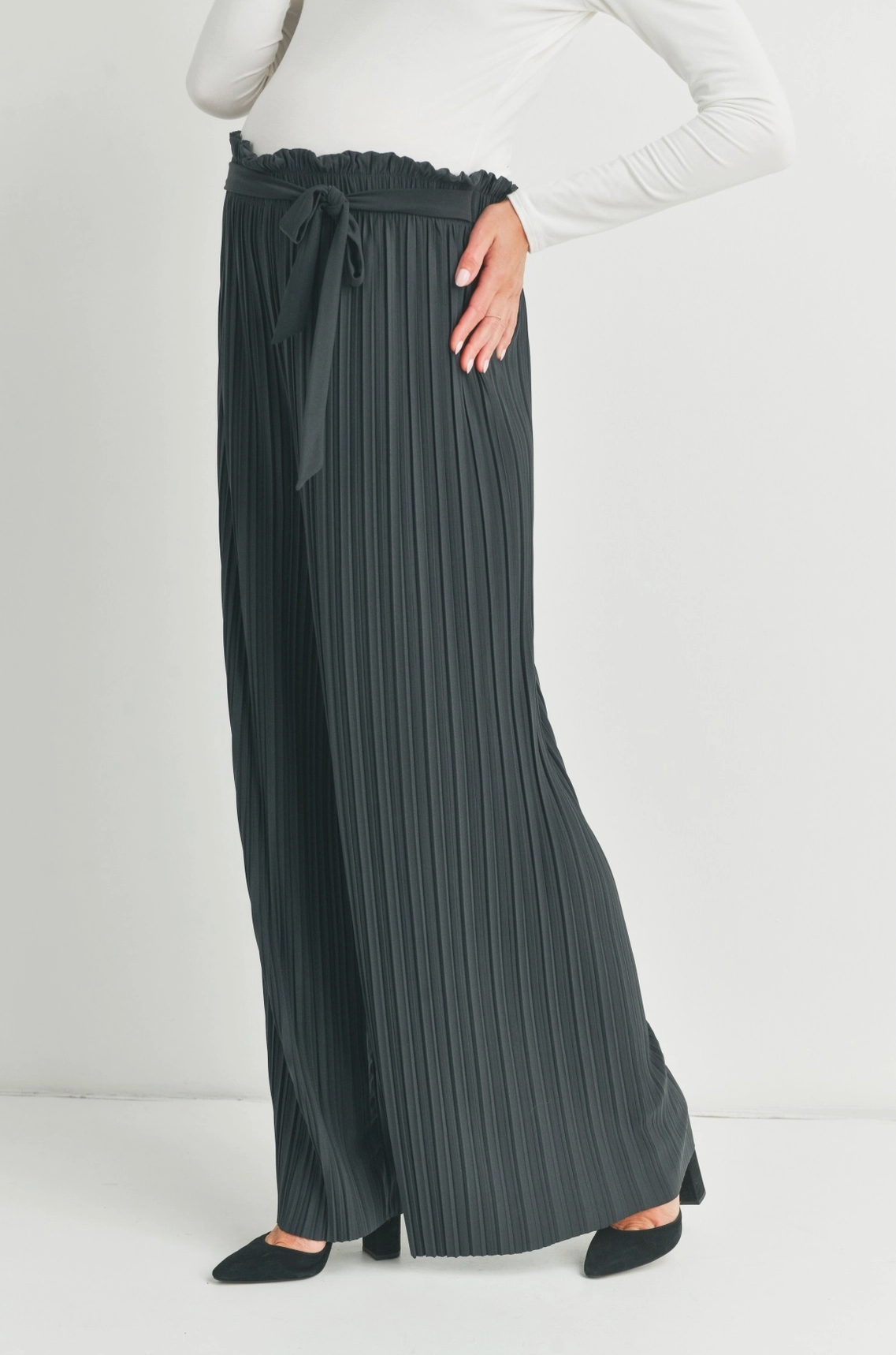 Dark Grey Pleated Wide Leg Maternity Pants