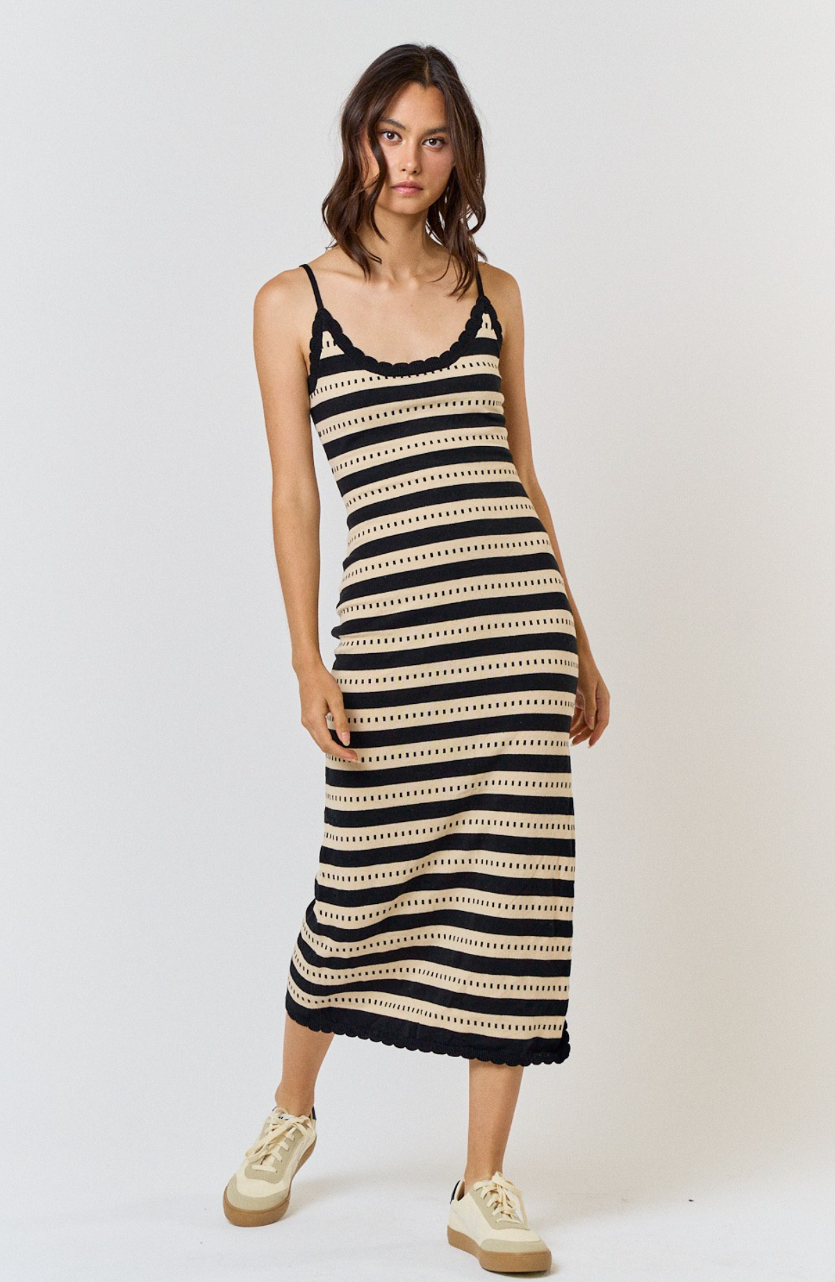 Natural/Black Stripe Knit Tank Dress