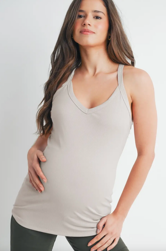 Taupe V-Neck Racerback Tank