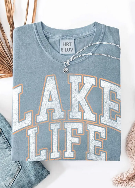 Vintage Blue Lake Life Oversized Graphic Tee