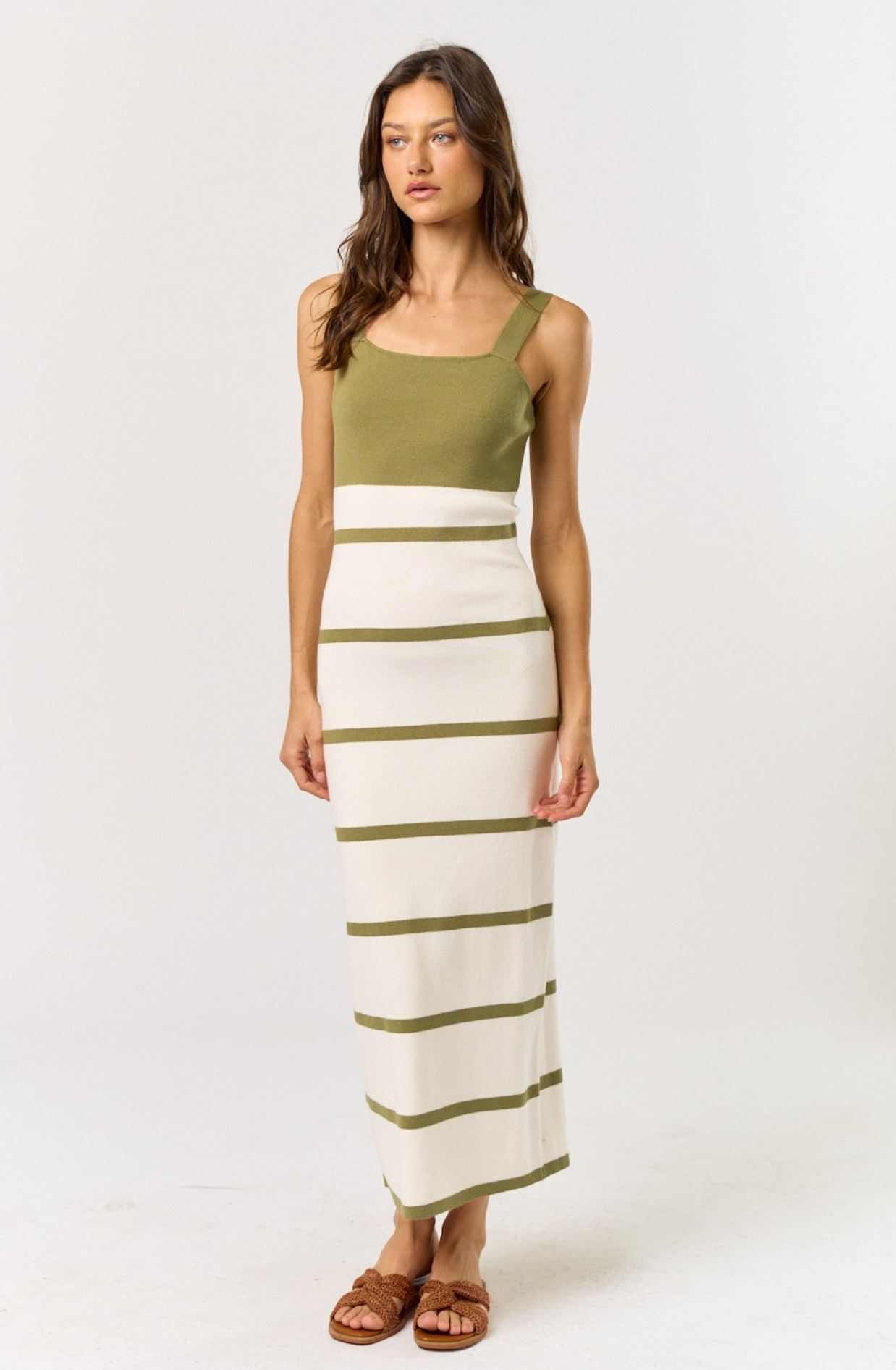 Olive Stripe Knit Tank Dress