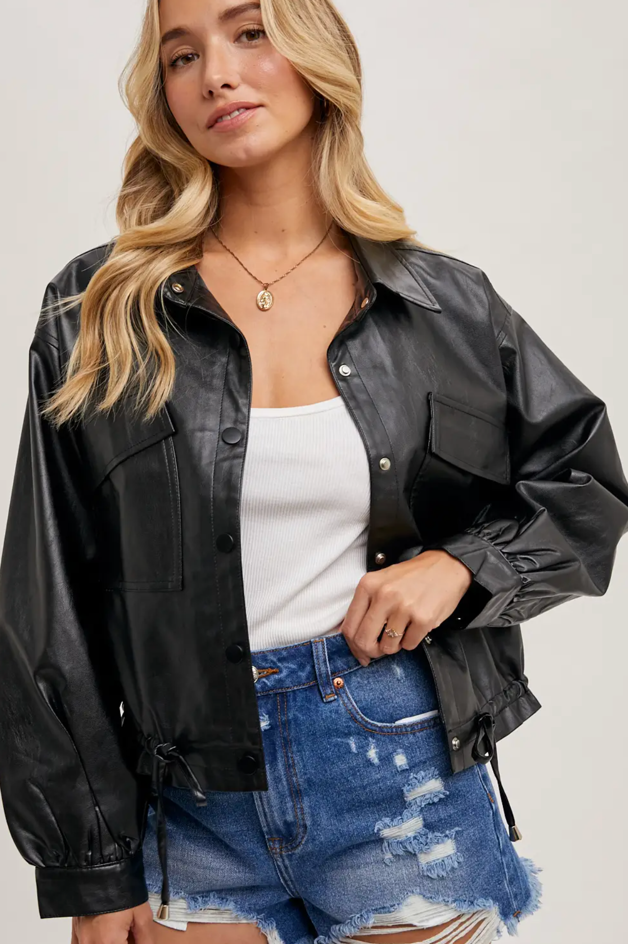 Faux Leather Boxy Jacket