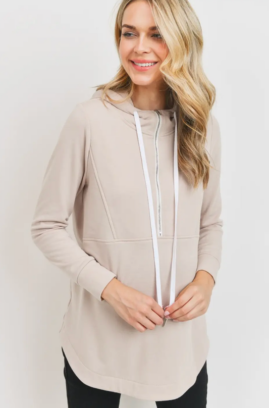Mocha Maternity & Nursing Half Zip Hoodie