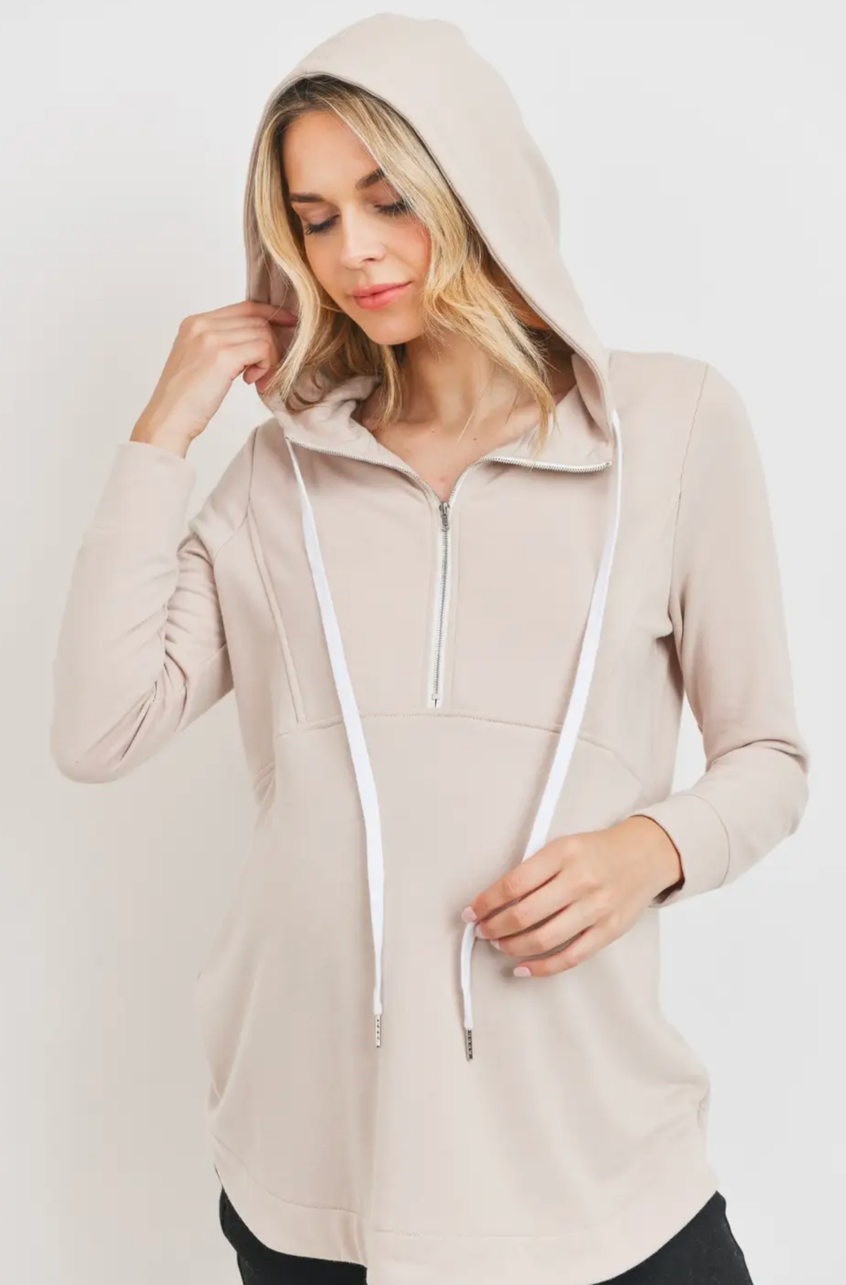 Mocha Maternity & Nursing Half Zip Hoodie