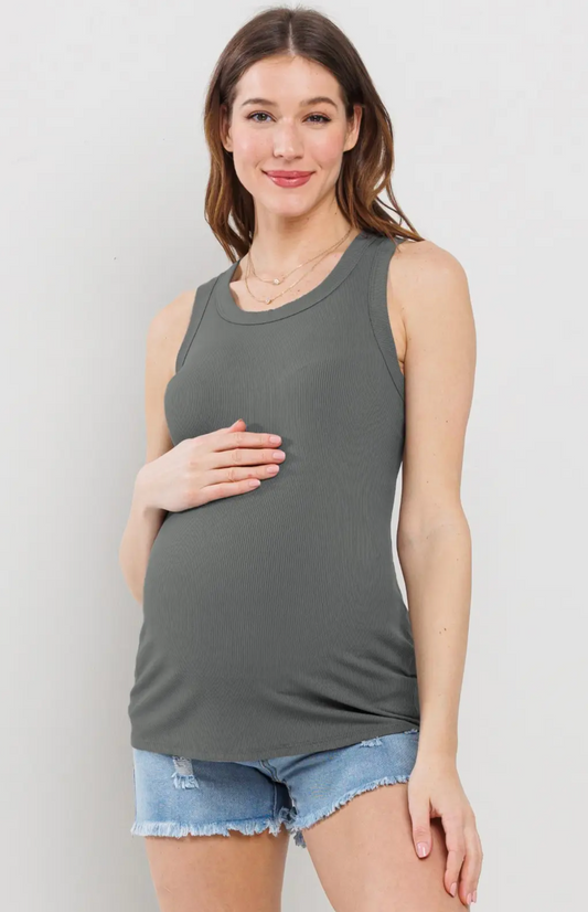 Dusty Olive Scoop Neck Maternity Tank