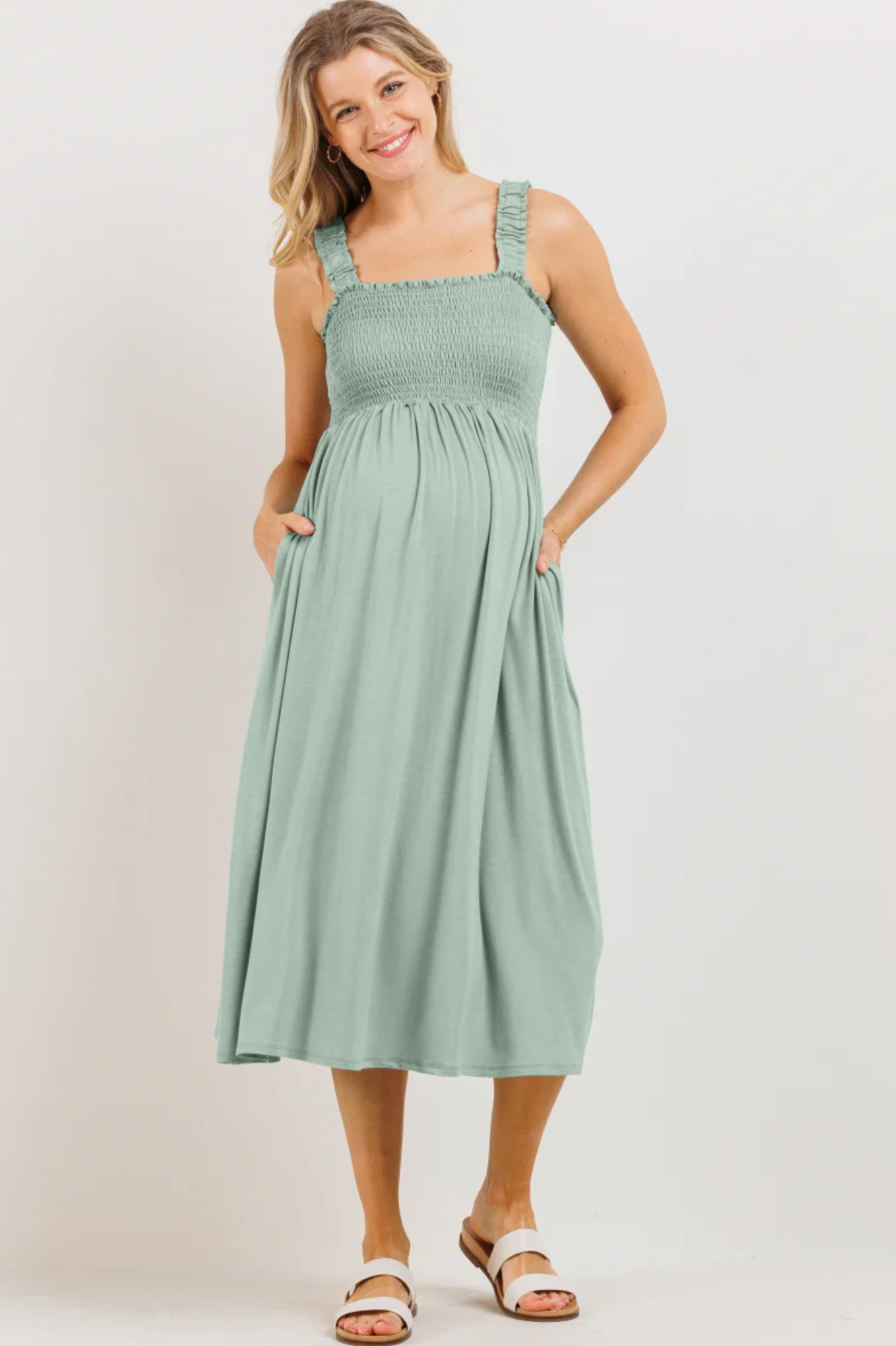 Sage Smocked Midi Dress