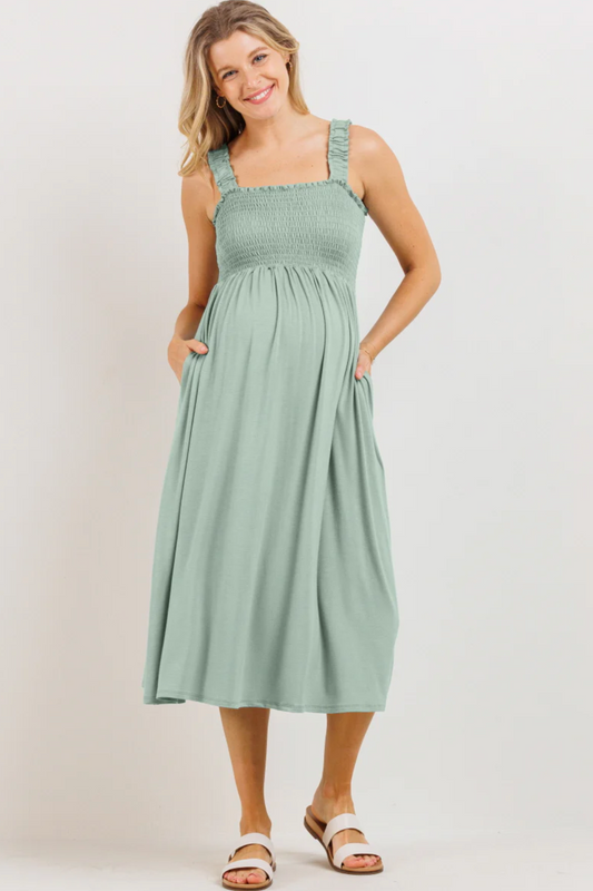 Sage Smocked Midi Dress