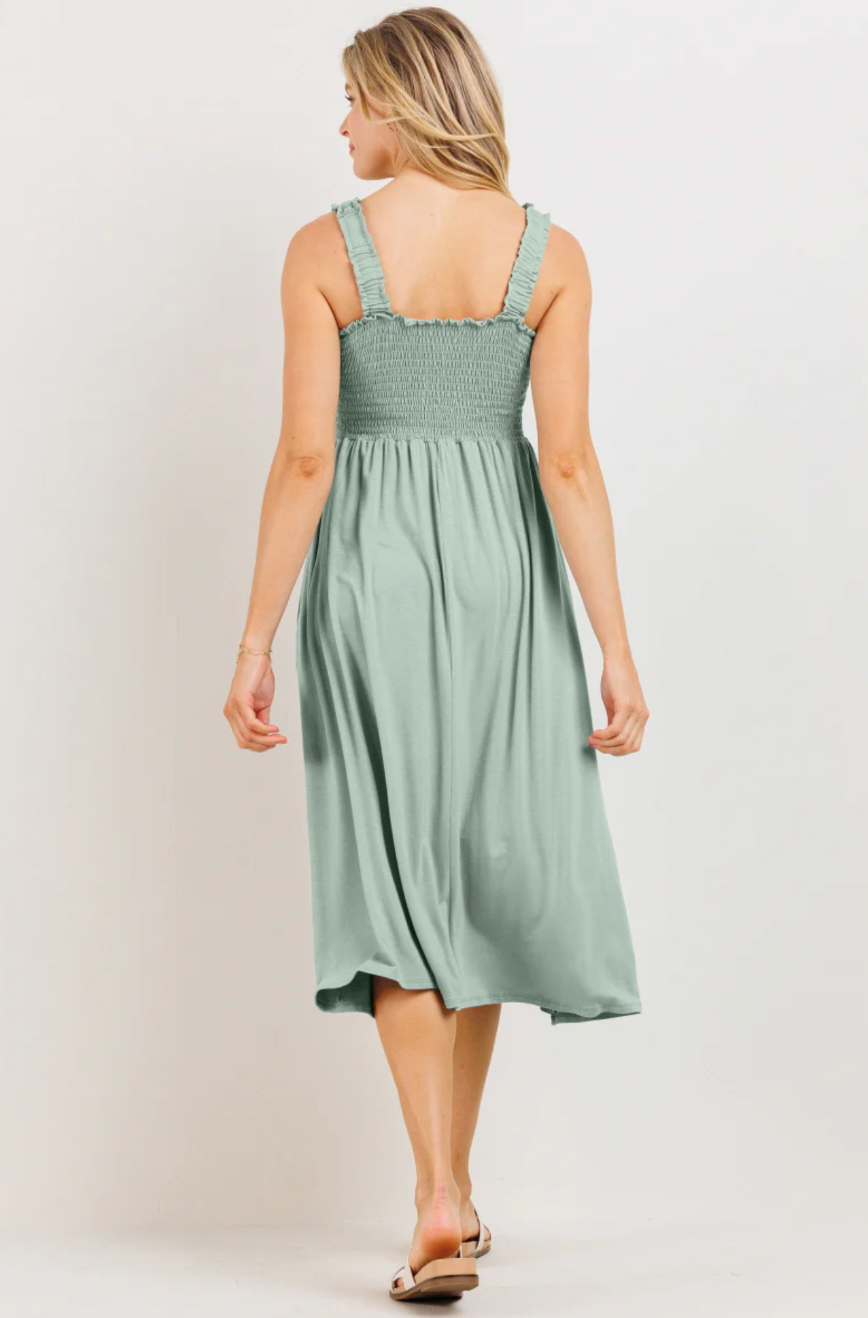 Sage Smocked Midi Dress