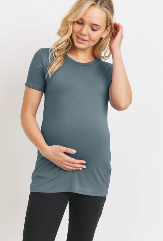Sea Blue Round Neck Maternity Top