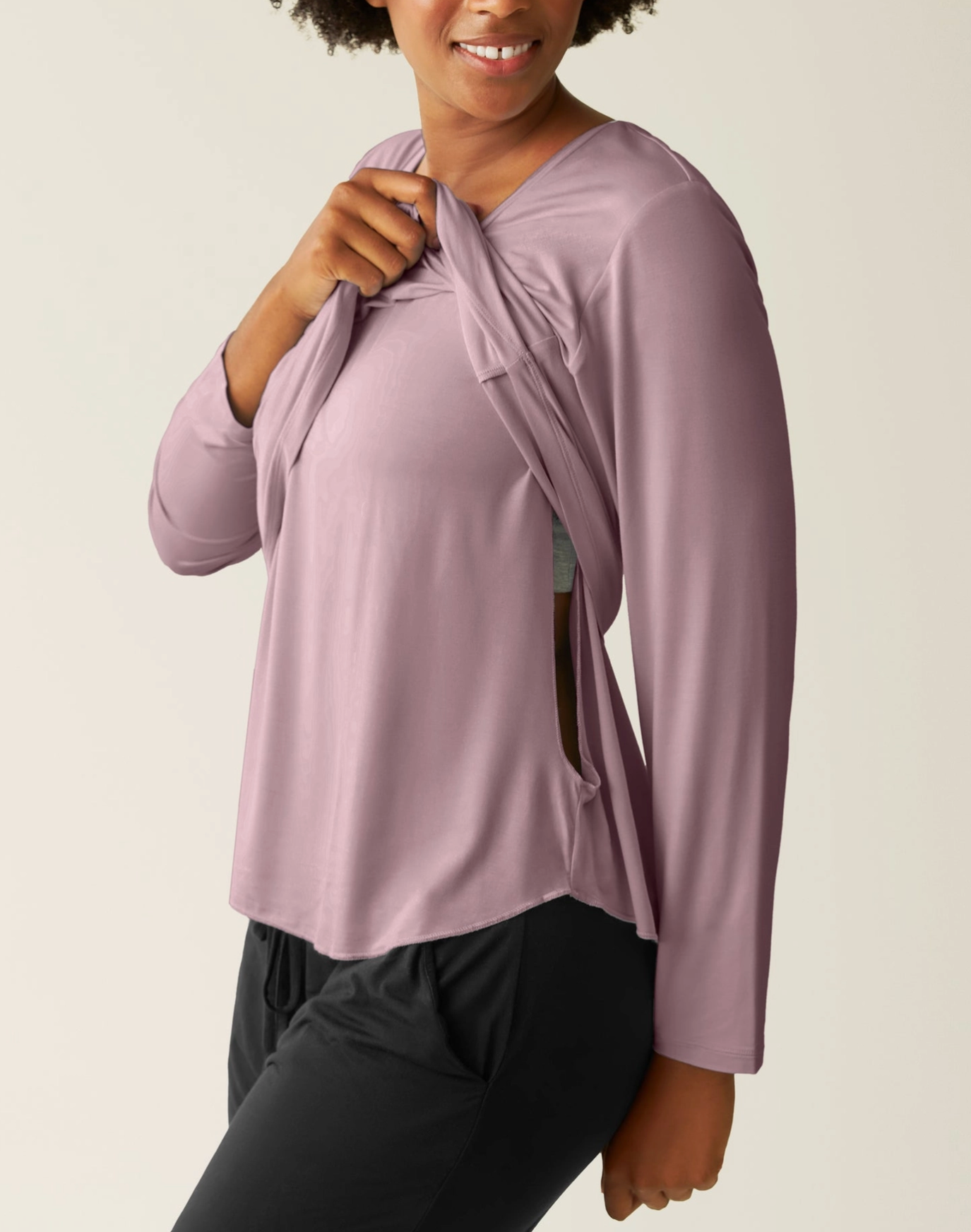 Bamboo Nursing & Maternity Long Sleeve Top - Dusty Mauve