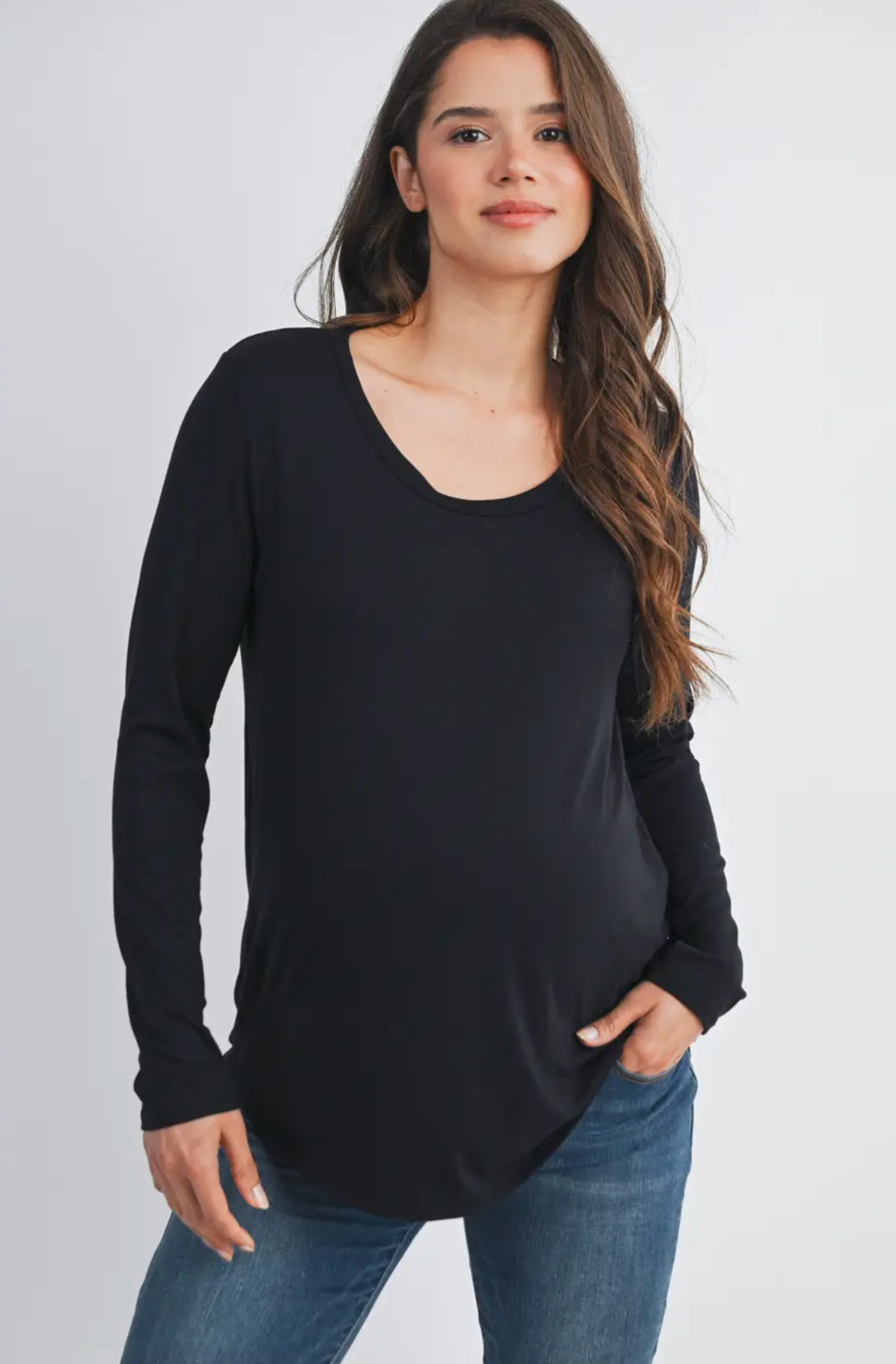 Black Scoop Neck Maternity & Nursing Top