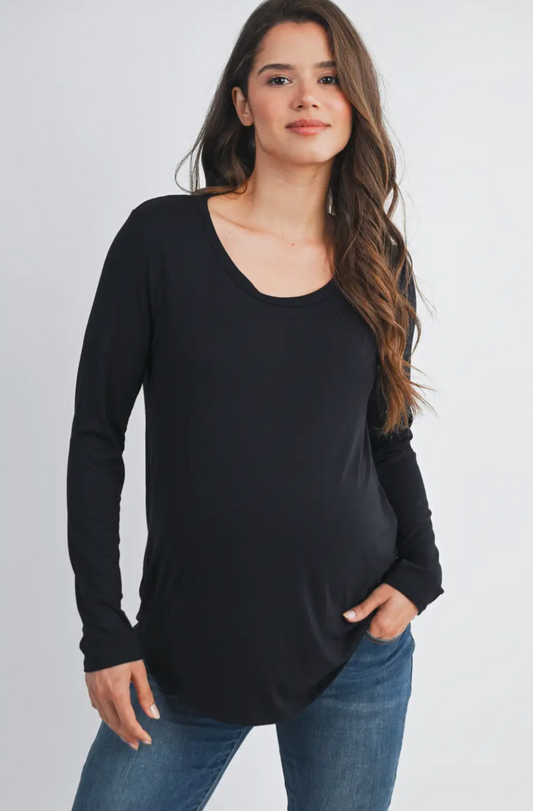 Black Scoop Neck Maternity & Nursing Top