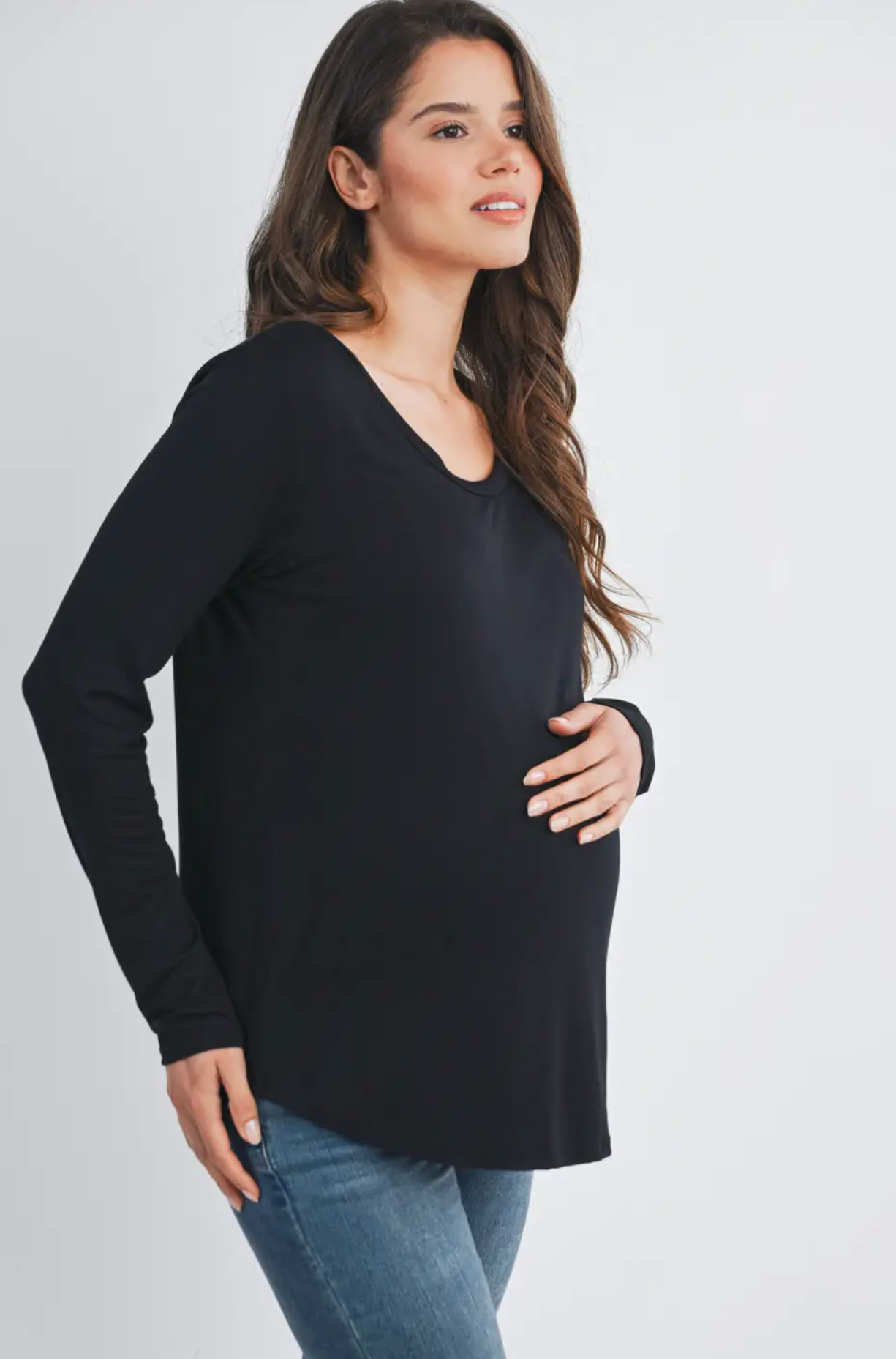 Black Scoop Neck Maternity & Nursing Top