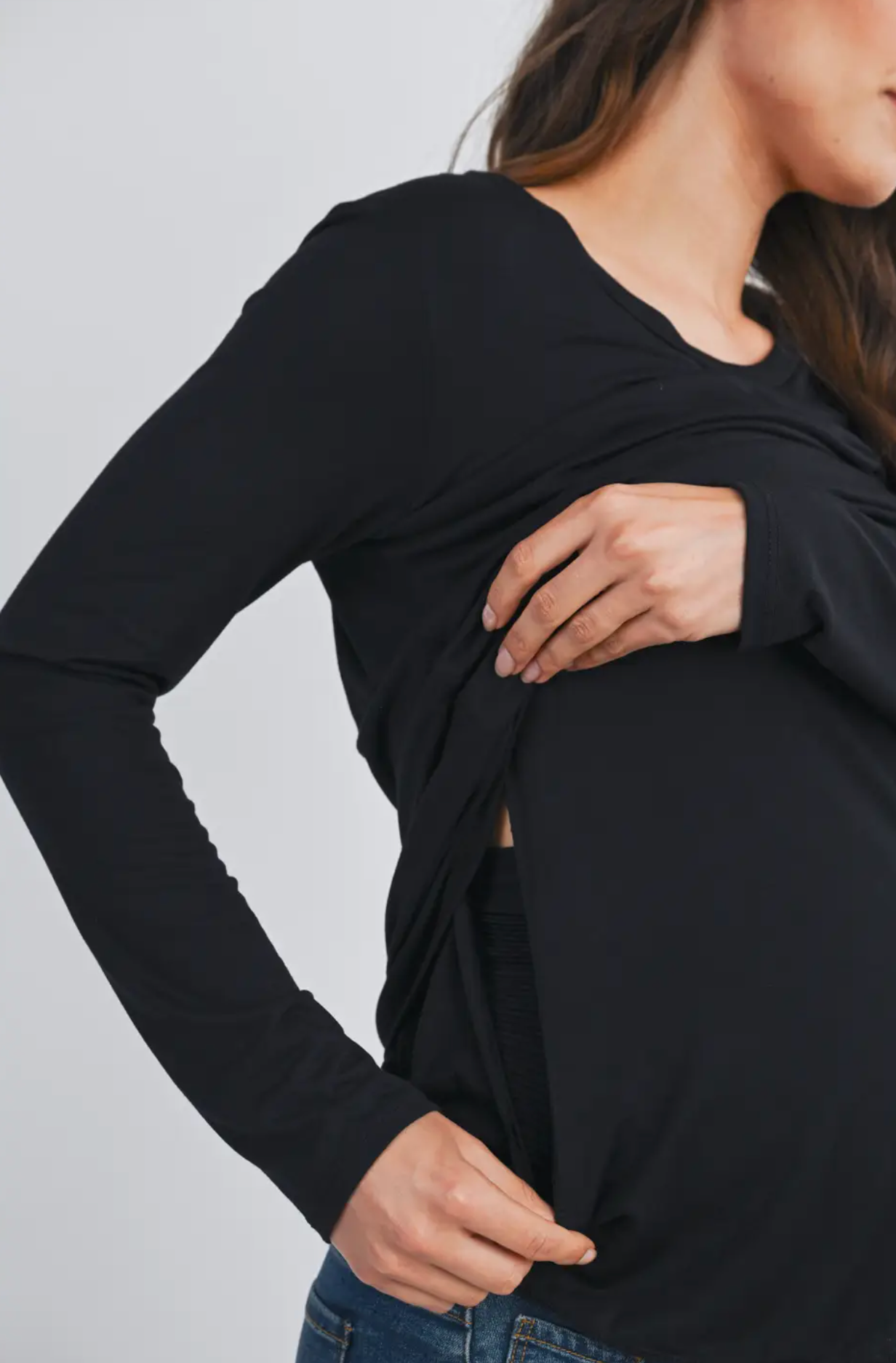 Black Scoop Neck Maternity & Nursing Top