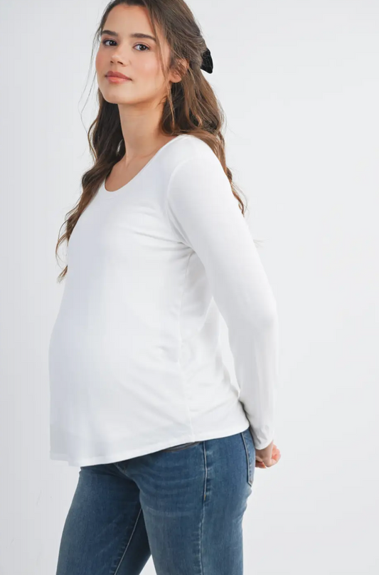 Ivory Scoop Neck Maternity & Nursing Top