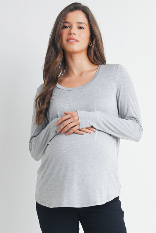 Heather Grey Scoop Neck Maternity & Nursing Top