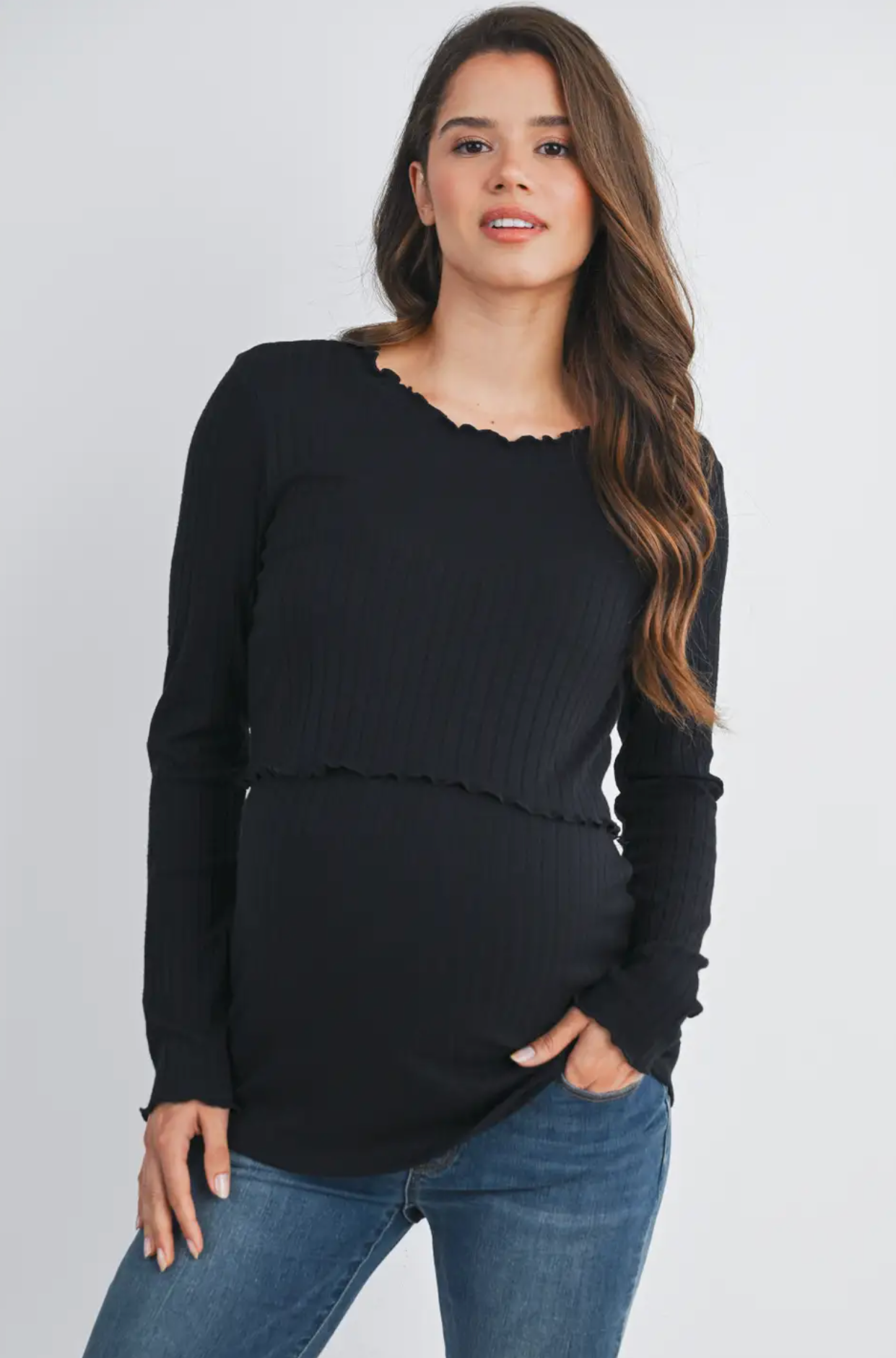 Black Lettuce Edge Rib Knit Maternity & Nursing Top
