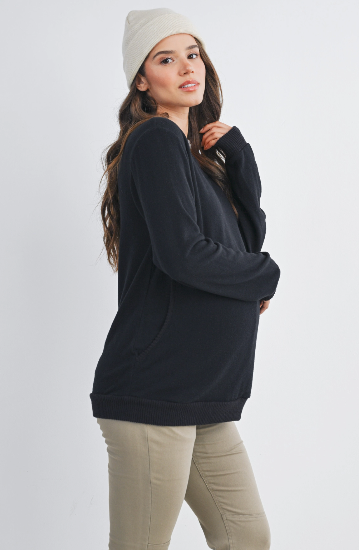 Black Cozy Double Layer Maternity & Nursing Top