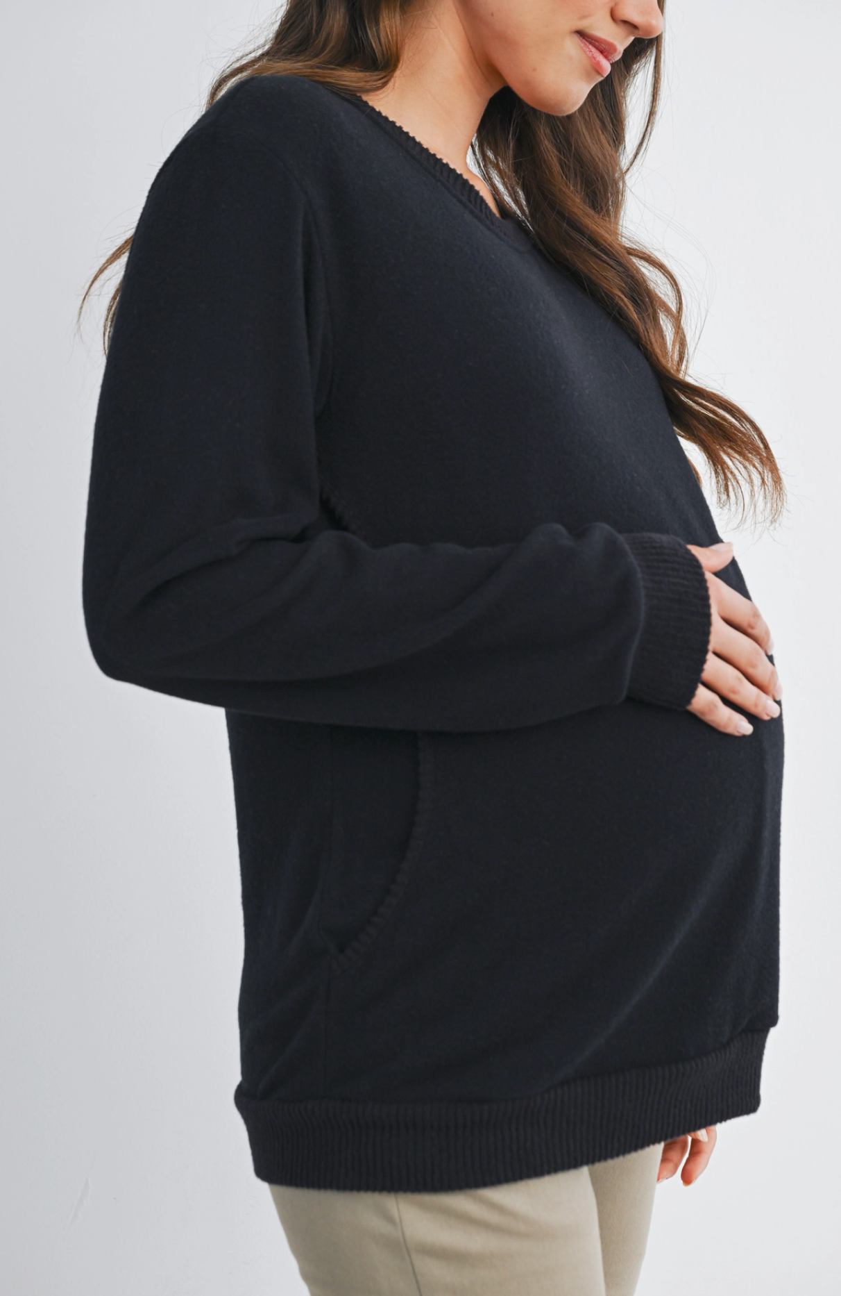 Black Cozy Double Layer Maternity & Nursing Top