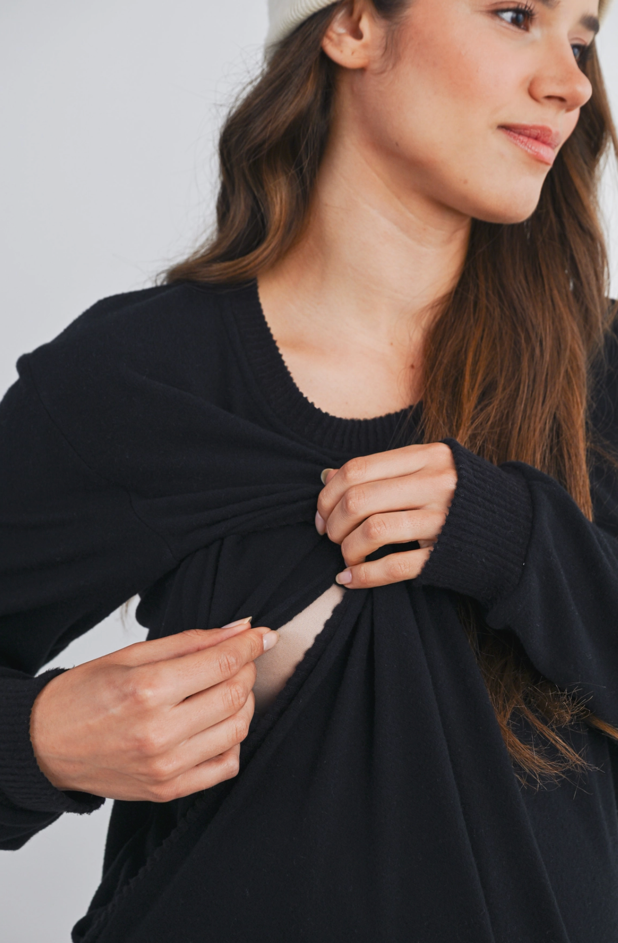 Black Cozy Double Layer Maternity & Nursing Top