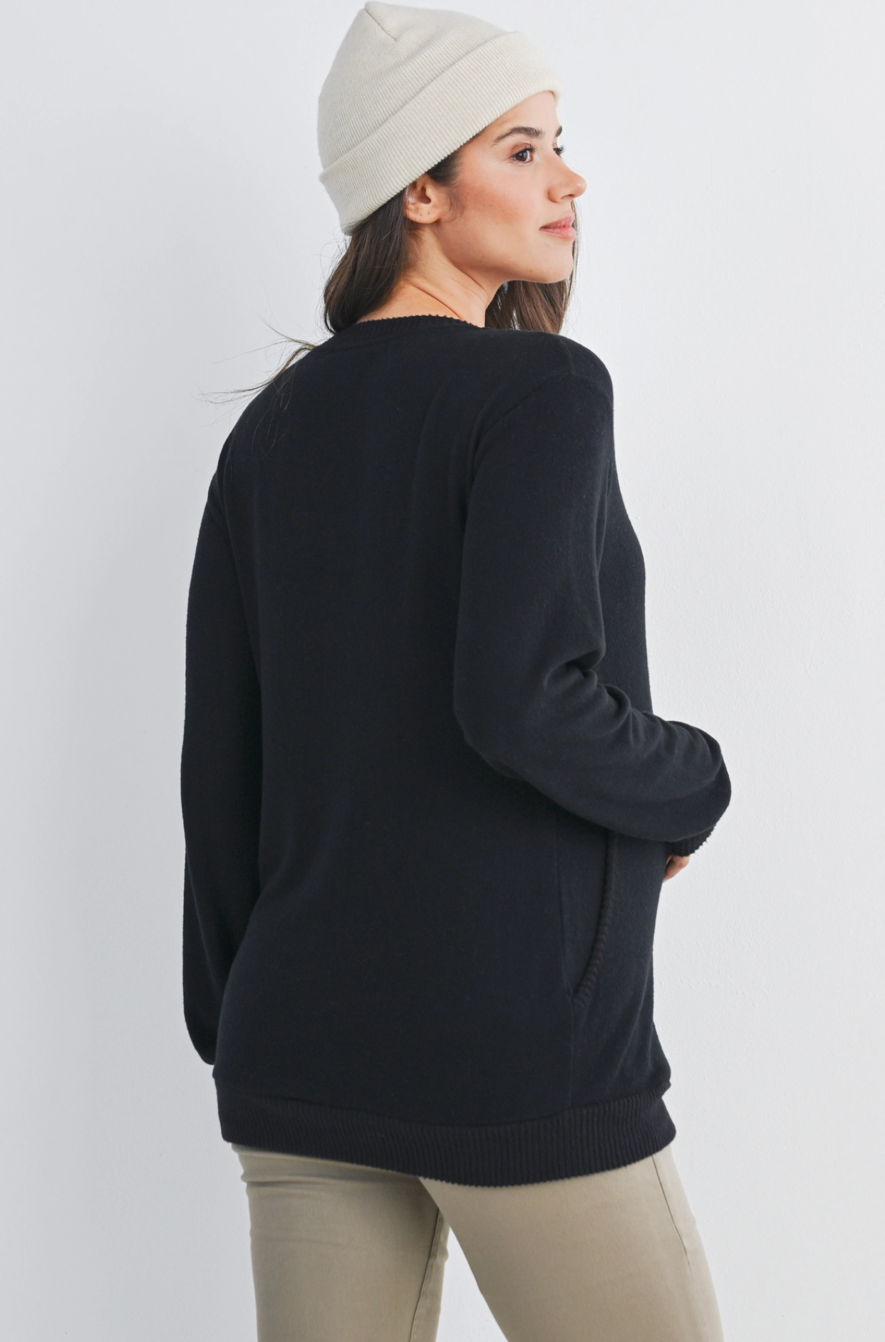 Black Cozy Double Layer Maternity & Nursing Top