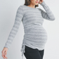 Grey Striped Ruched Maternity Long Sleeve Top