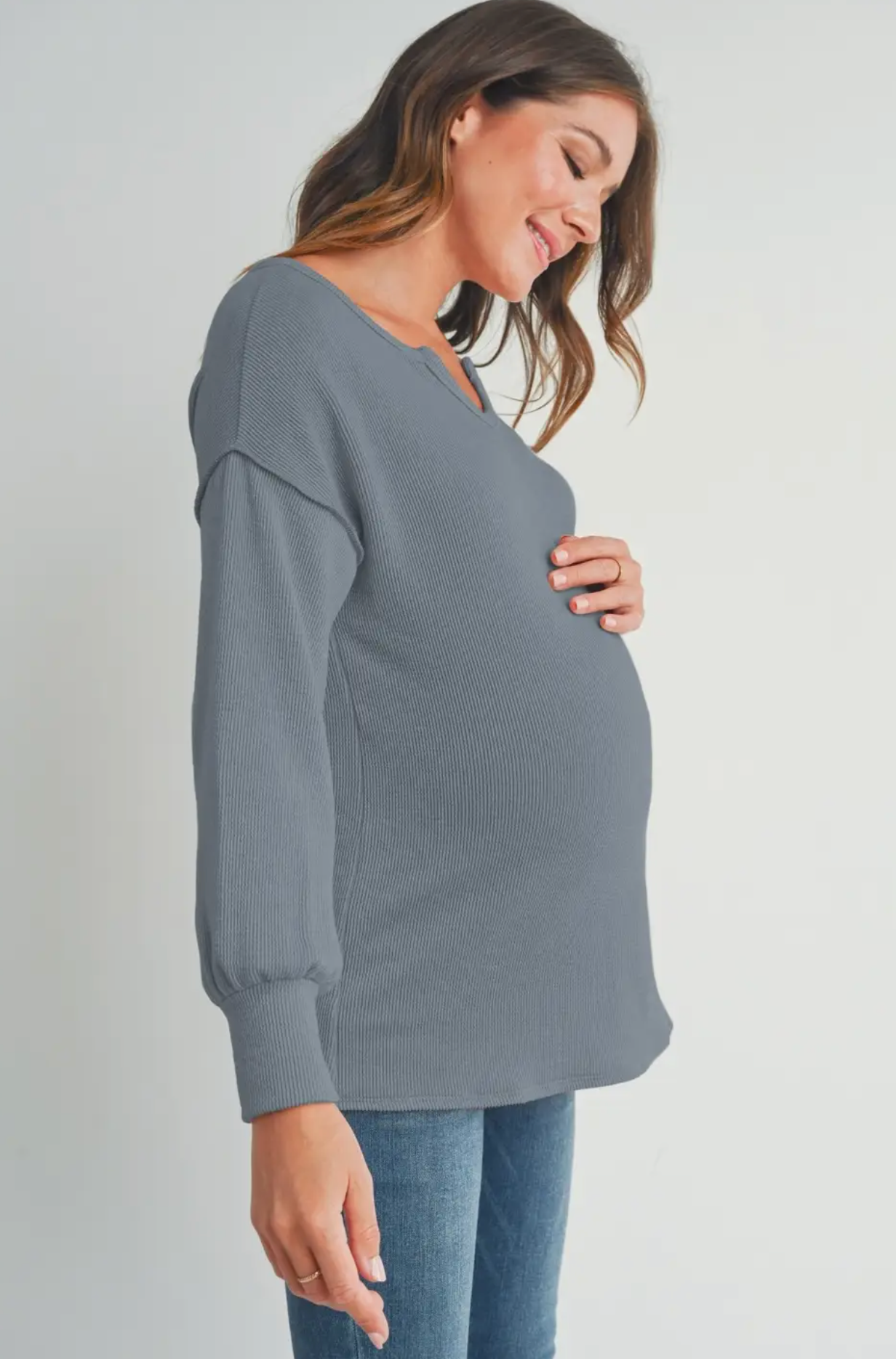 Dusty Grey Rib Knit Maternity Top