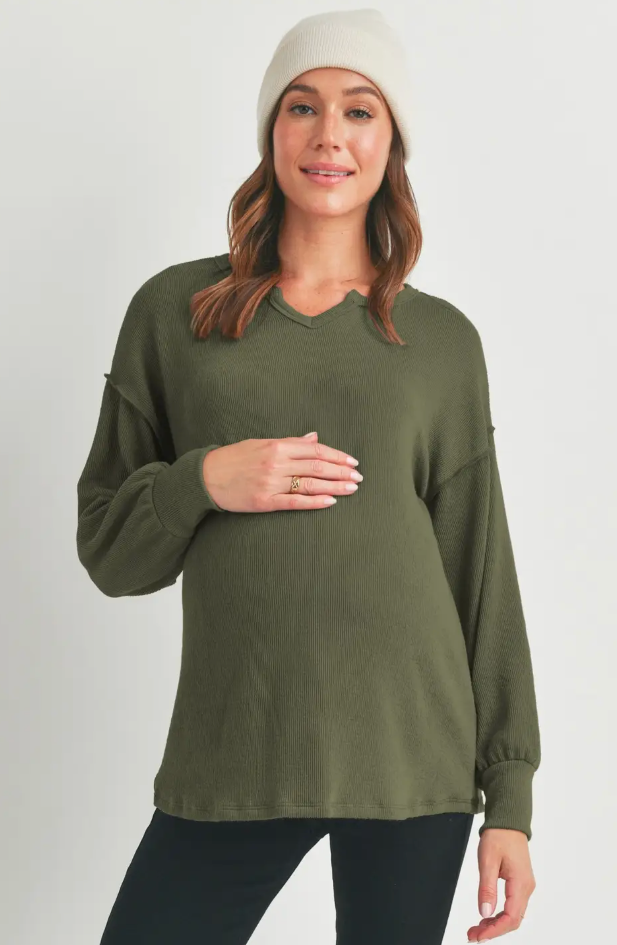 Olive Rib Knit Maternity Top