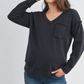 Black Terry V-Neck Pocket Pullover