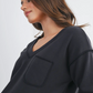 Black Terry V-Neck Pocket Pullover