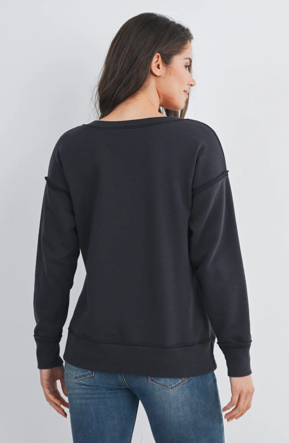Black Terry V-Neck Pocket Pullover