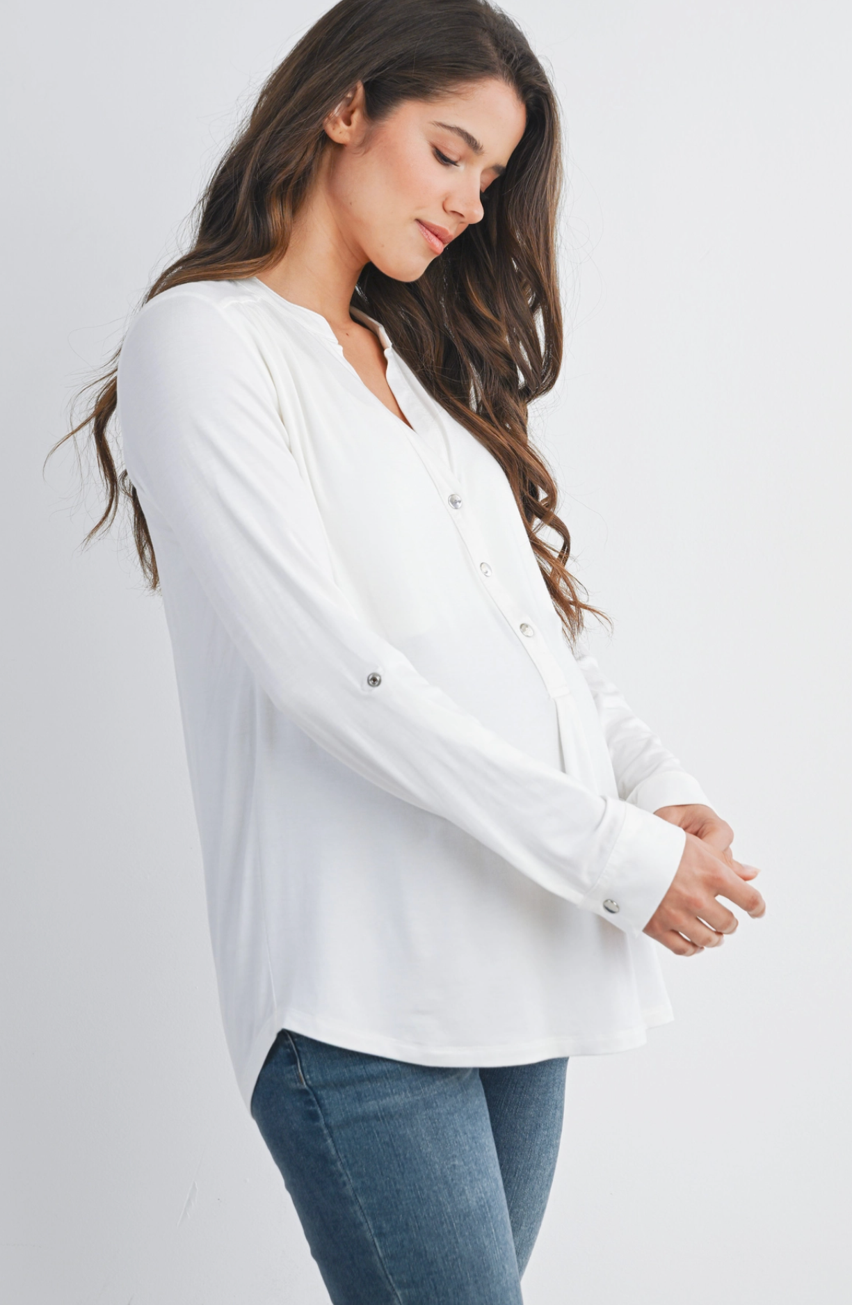 Ivory Button Stretch Maternity & Nursing Top